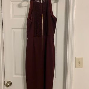 Merlot dress with lace back detail & gold zipper